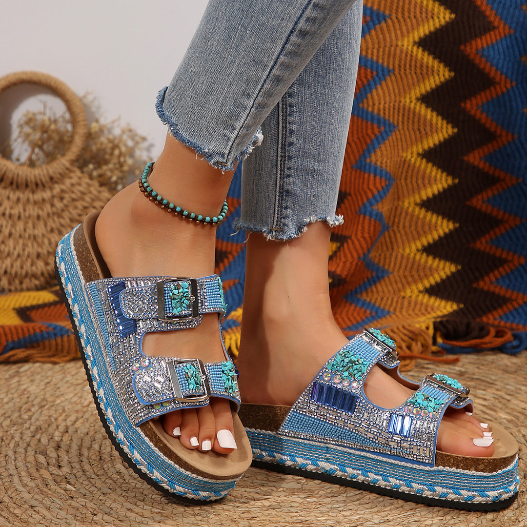 Damen modische Plateau-Sandalen mit funkelnden Schmuckelementen R&B