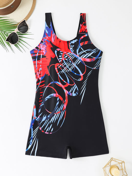 Damen Sportlicher Schwimmanzug mit dynamischem Kunstmotiv R&B