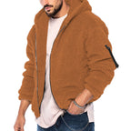 Herren kuschelige Teddyjacke mit seitlichen Reißverschlusstaschen und Kapuze R&B
