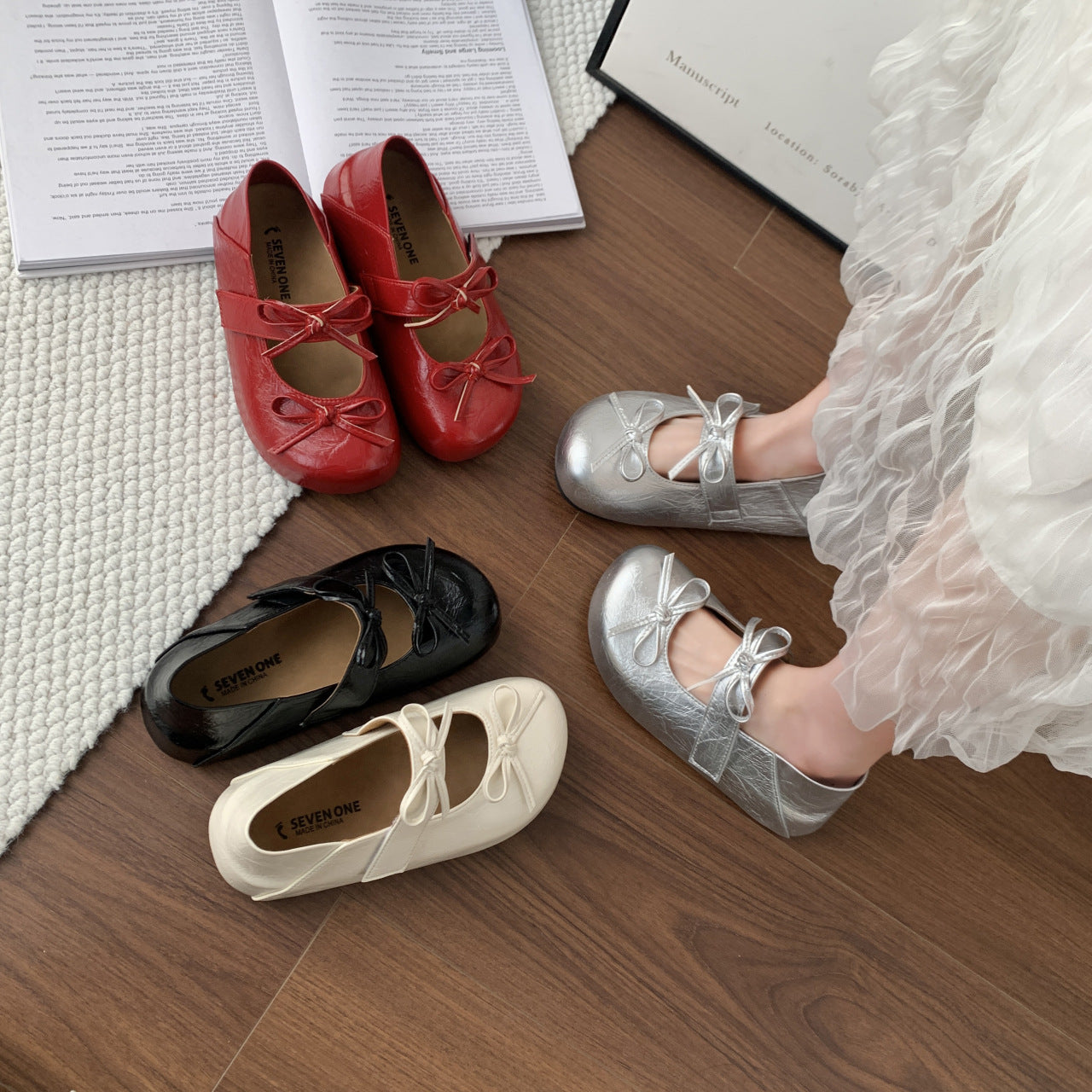 Damen Ballerinas mit elegantem Knotenverschluss und rutschfester Sohle R&B