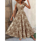 Damen Maxikleid mit nostalgischem Blumenmuster und voluminösem Rock R&B