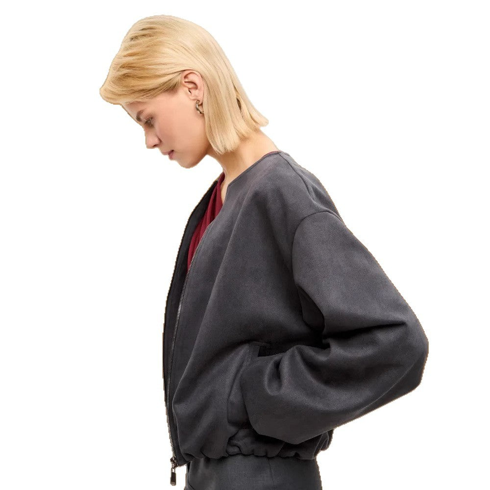 Damen weiche Oversized-Sweatjacke mit modernem Reißverschluss und seitlichen Eingrifftaschen R&B
