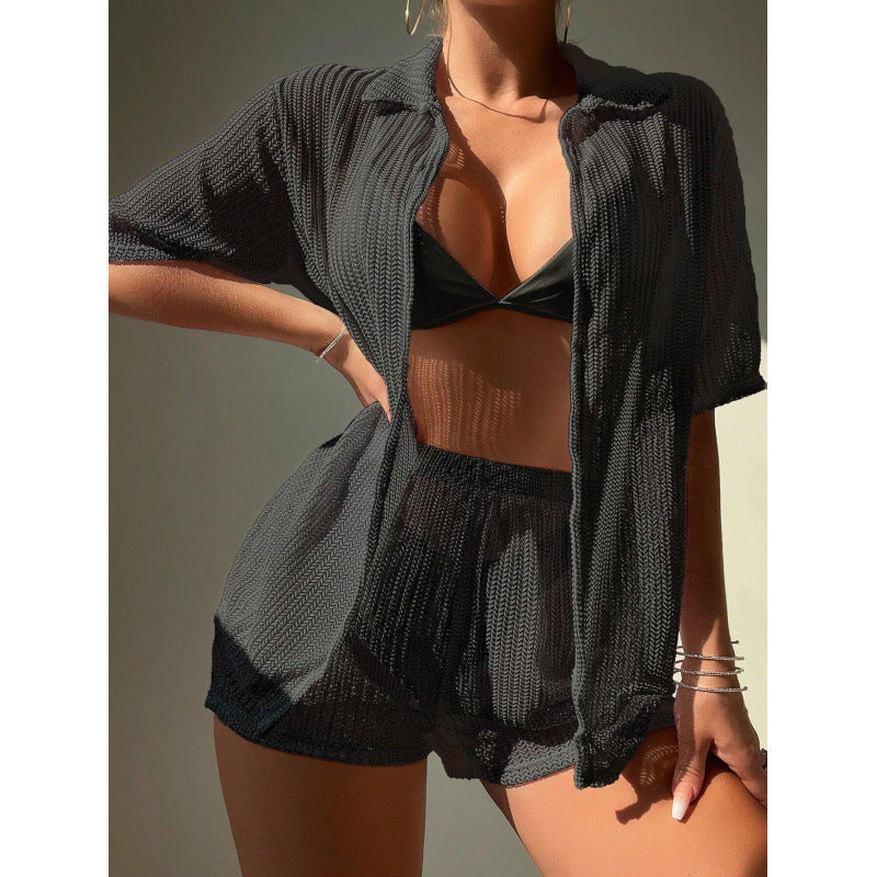 Damen Strandschal mit modischem offenen Schnitt und lässigen Shorts R&B