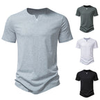 Herren Kurzarm-Henley-T-Shirt mit kreativem V-Ausschnitt und angenehmem Tragegefühl