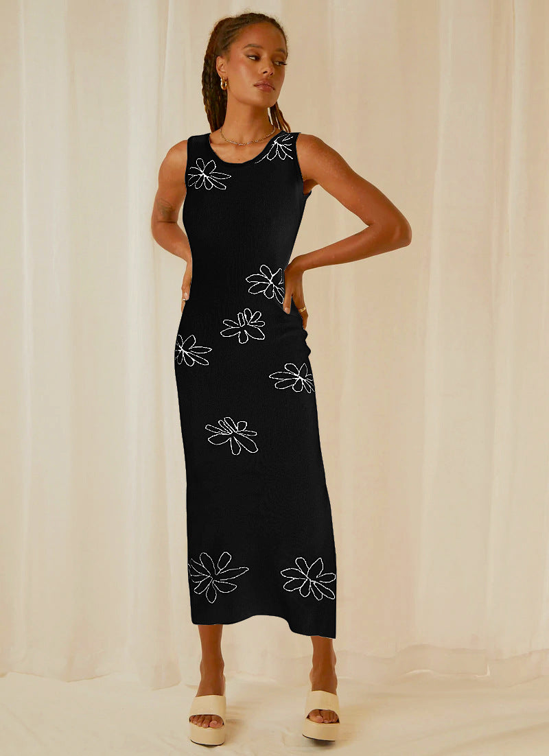 Damen Blumen Strickkleid mit schmalem Schnitt und ärmellosem Design R&B