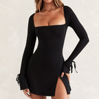 Damen Langärmliges Wickelkleid mit asymmetrischem Schnitt und eleganten Taillenzug R&B