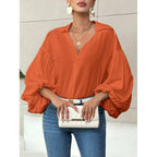 Damen Bluse mit voluminösen Ballonärmeln und elegantem Kragen R&B