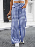 Damen Weit geschnittene Karohose mit elastischem Bund und praktischen Taschen R&B