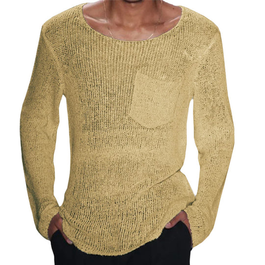 Herren lässiger Pullover mit offener Maschenstruktur und Brusttasche R&B