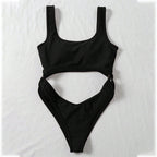 Damen Einteiler Badeanzug mit tiefem V-Ausschnitt und seitlichen Cut-Outs R&B