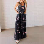 Damen Lässiger Denim-Hosenanzug mit floralem Print und weiten Beinen R&B