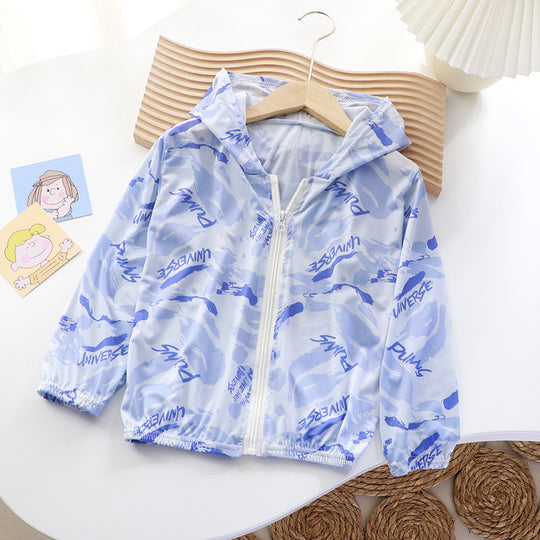 Unisex nan leichte Kinder-Softshelljacke mit Kapuze, Reißverschluss und niedlichem Dino-Print  R&B