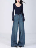 Damen Weite High-Waist Jeans mit tiefem Schritt und elegantem Schnitt R&B