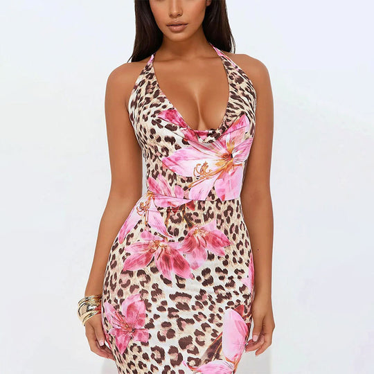 Damen Maxikleid mit tiefem V-Ausschnitt und verspieltem Blumendruck R&B