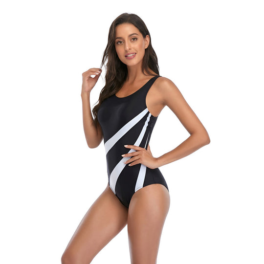 Damen Sportlicher Einteiler Badeanzug mit modischen Linien R&B