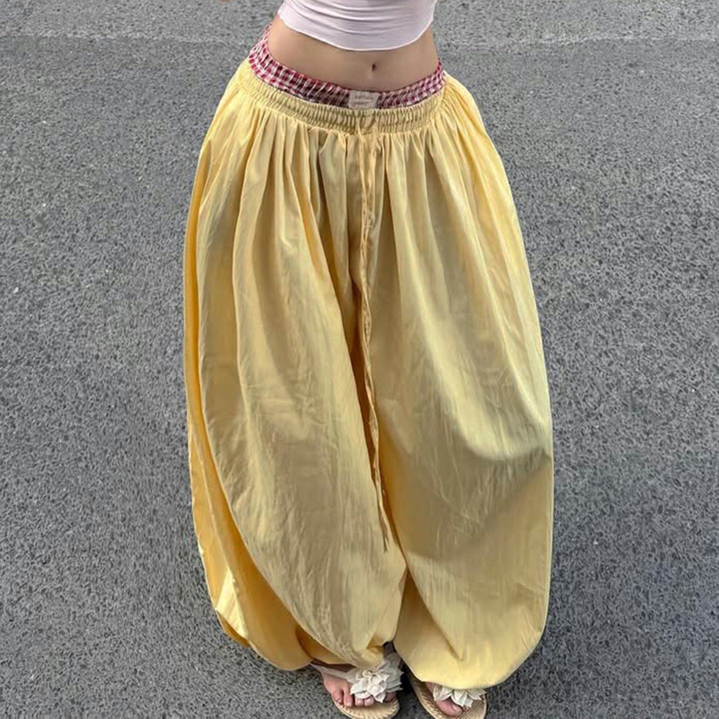 Damen Bequeme Palazzo-Hosen mit elastischem Bund und verstellbarem Kordelzug R&B