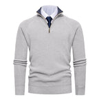 Herren nan feiner Strickpullover mit Halbzip, strukturierter Rippoptik und innen kontrastiertem Stehkragen R&B