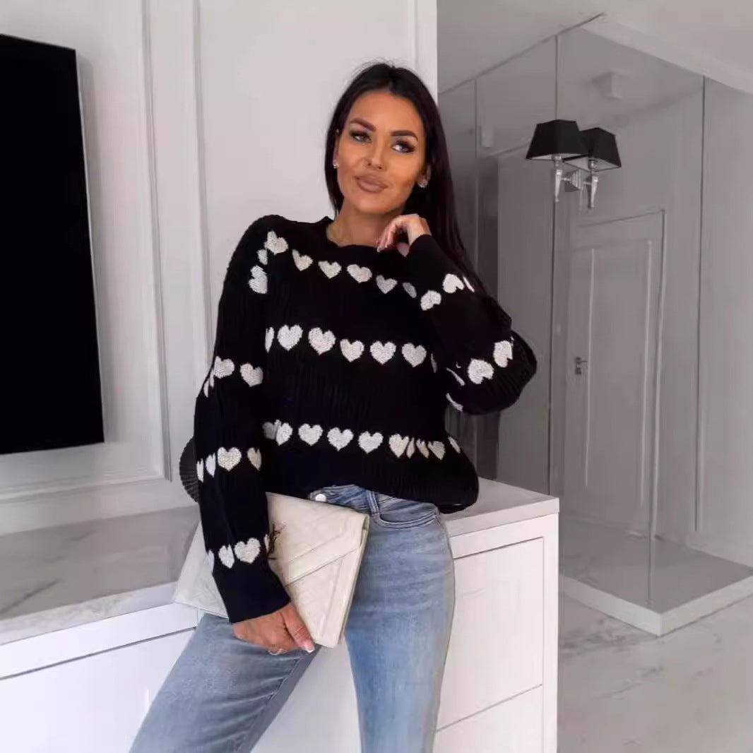 Damen gemütlicher Pullover mit Herzmuster R&B