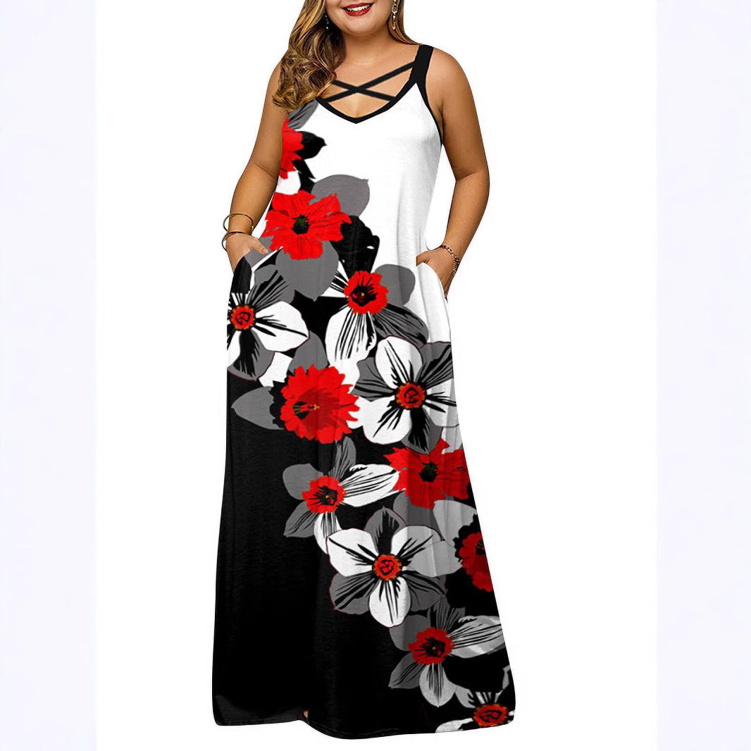 Damen Maxikleid mit stylischem Kreuz-Hals-Ausschnitt R&B