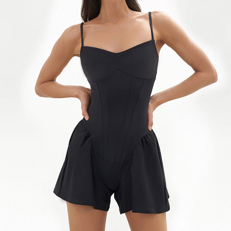 Damen figurbetontes Yogakleid mit verstellbaren Trägern und fließendem Saum R&B