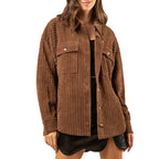 Damen lässige Cordjacke mit praktischen Taschen R&B