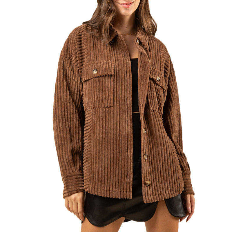Damen lässige Cordjacke mit praktischen Taschen R&B