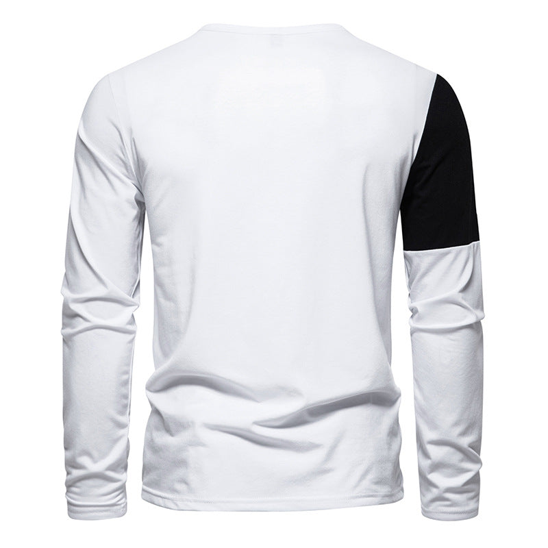 Herren Langarmshirt mit modernem V-Ausschnitt und farblich abgesetzten Ärmeln