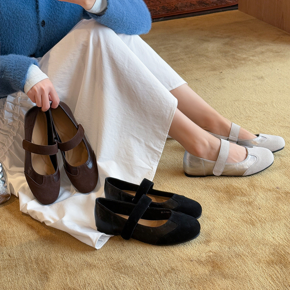 Damen Elegante Mary Jane Schuhe mit verstellbarem Riemen und weichem Leder R&B