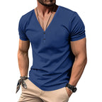 Herren Kurzarm Henley-T-Shirt mit V-Ausschnitt und Knopfdetail R&B