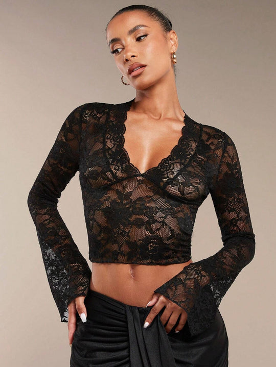 Damen Spitzenbluse mit romantischen Details R&B