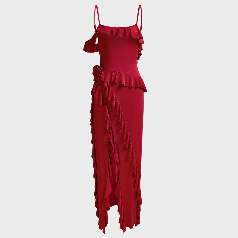 Damen Elegantes Rüschenskleid mit seitlichem Schlitz R&B