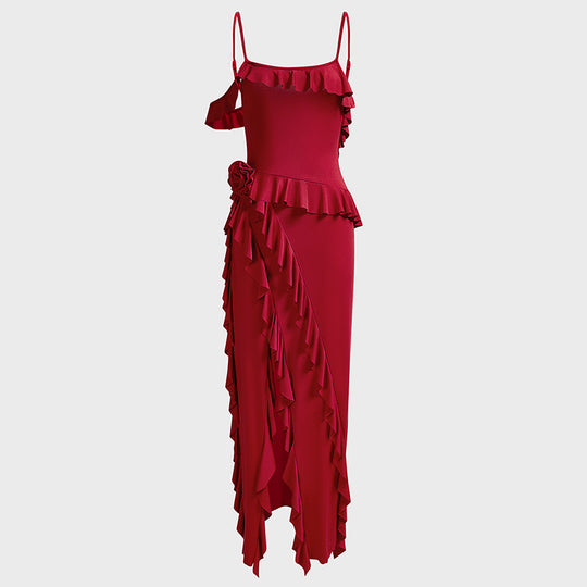 Damen Elegantes Rüschenskleid mit seitlichem Schlitz R&B