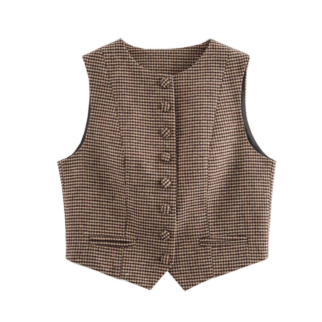 Damen Weste mit elegantem Karomuster und Knopfdetails R&B