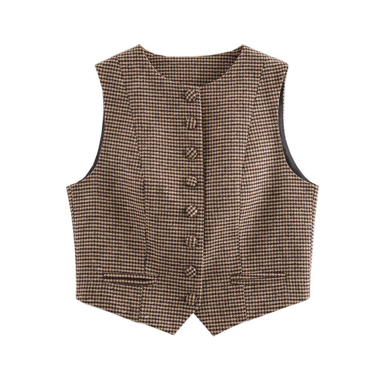Damen Weste mit elegantem Karomuster und Knopfdetails R&B