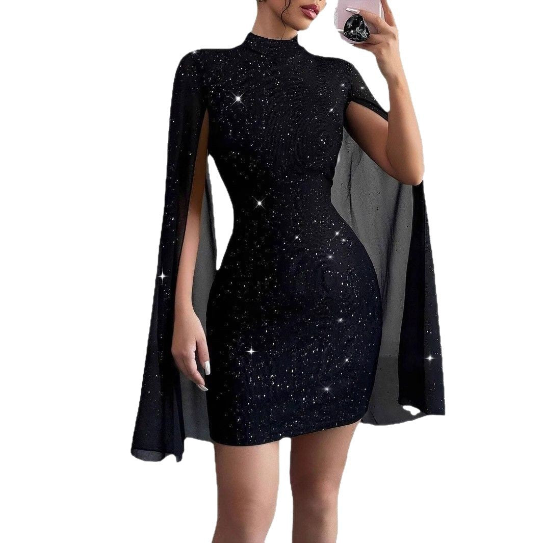 Damen Mini-Kleid mit funkelndem Stoff und schulterfreiem Design R&B