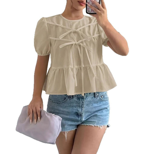 Damen Bluse mit Puffärmeln und verspieltem Rüschendesign R&B