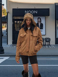 Damen Kunstlederjacke mit abnehmbarer Kapuze und voluminösen Ärmeln R&B