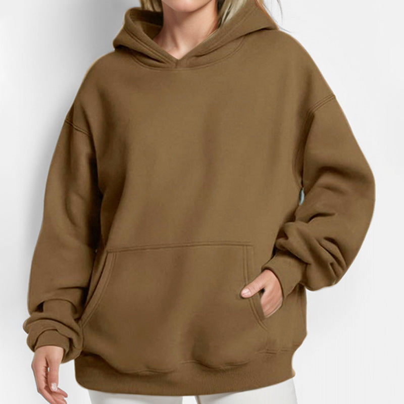 Damen Lockere Kapuzenpullover aus weichem Fleece mit Kängurutasche R&B