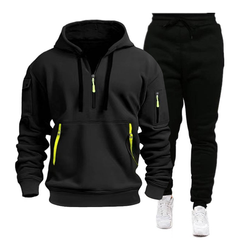 Herren nan Performance-Hoodie- und Jogginganzug mit Neon-Zippern, Utility-Taschen und elastischem Tunnelzug R&B