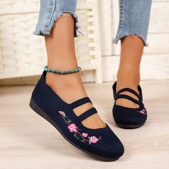 Damen Ballerinas mit floraler Stickerei und atmungsaktivem Netzdesign R&B