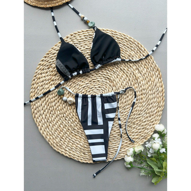Damen Triangel-Bikini mit raffinierter Schnürung und Kontraststreifen R&B