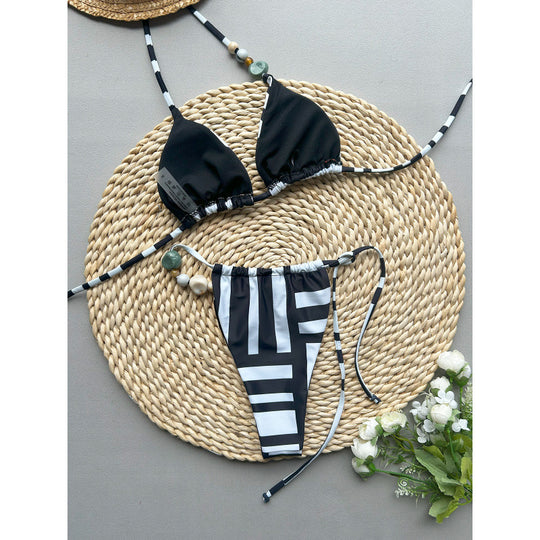 Damen Triangel-Bikini mit raffinierter Schnürung und Kontraststreifen R&B