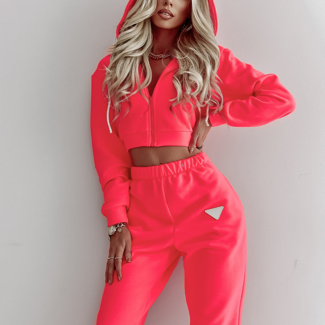 Damen Relaxed Fit Cropped Hoodie und Jogginghose Set R&B