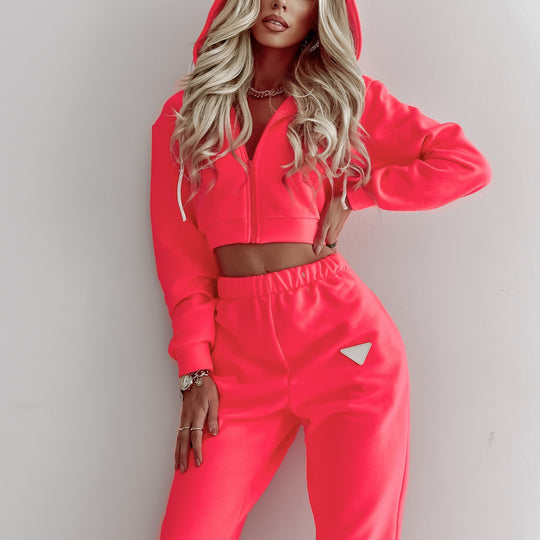 Damen Relaxed Fit Cropped Hoodie und Jogginghose Set R&B