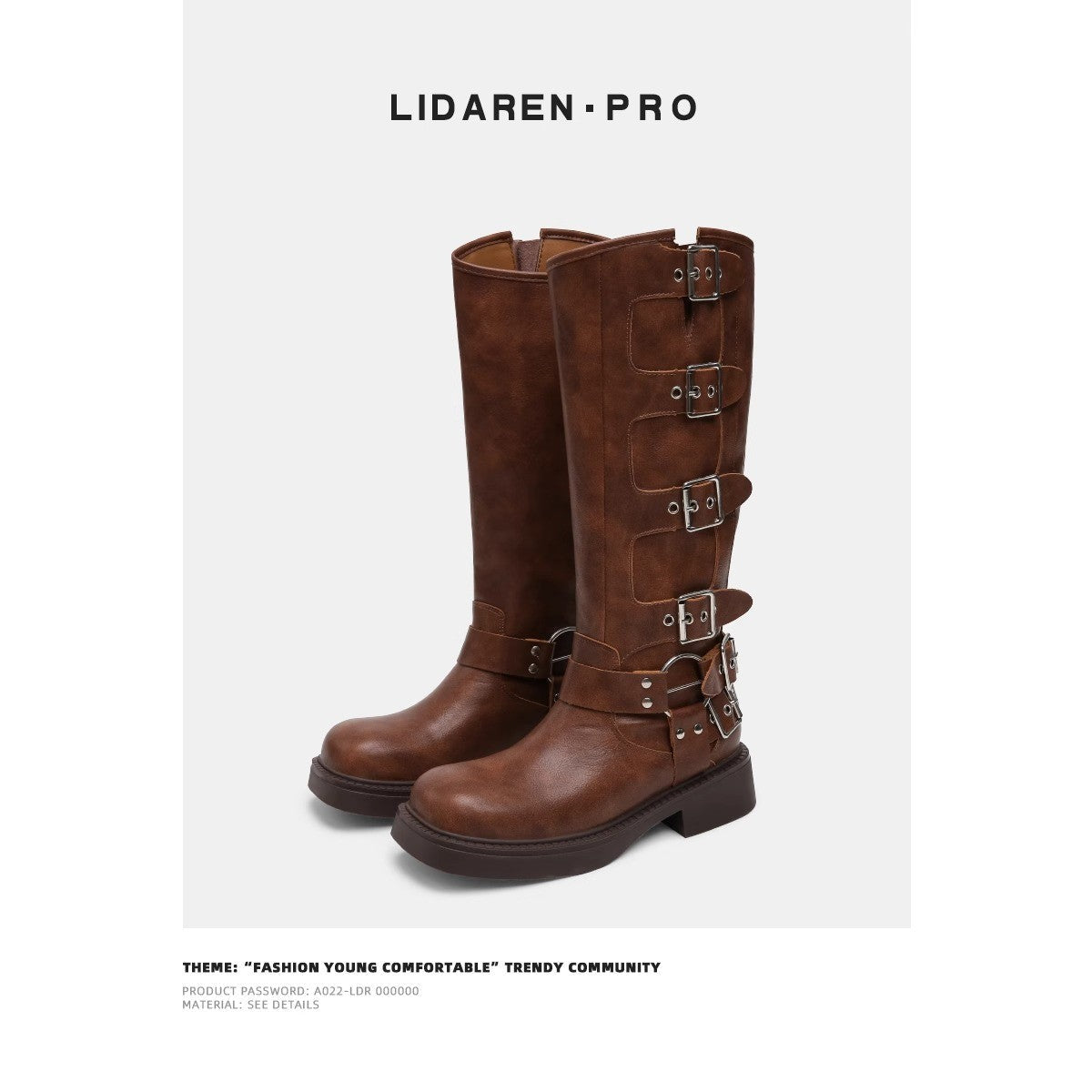 Damen Modische Stiefel mit verstellbaren Schnallen und robuster Sohle R&B