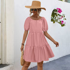 Damen Freizeitkleid mit voluminösen Puffärmeln und schwingendem Rock R&B