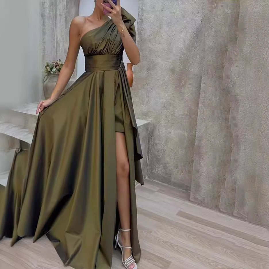 Damen Elegantes Ein-Schulter Abendkleid mit geschwollenem Rock R&B