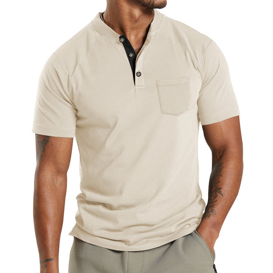Herren Kurzarm-Henley-T-Shirt mit praktischer Brusttasche und modernem Kragen R&B