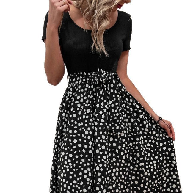 Damen Polka-Dots Kleid mit weitem Rock und Taillengürtel R&B