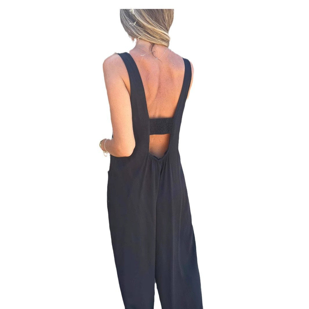 Damen Lässiger Jumpsuit mit Knopfdetails und Seitentaschen R&B